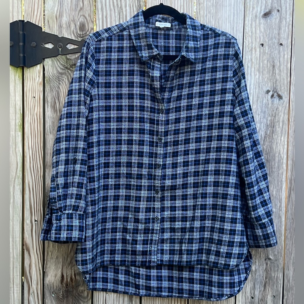 Tyler Boe Blue and Black Plaid Flannel Shirt size Large
